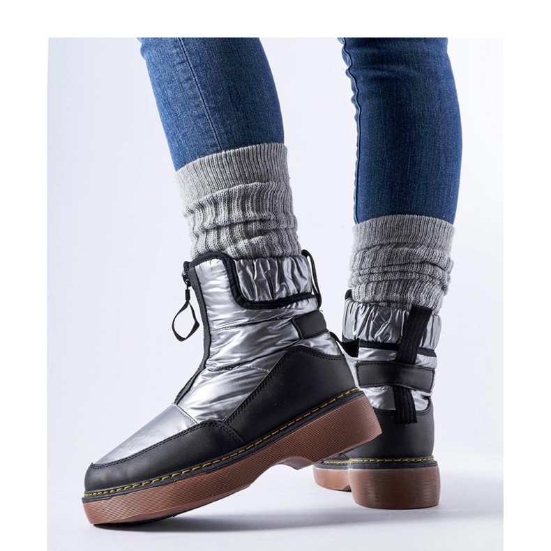 Grå isolerade snöstövlar med dragkedja svart 1