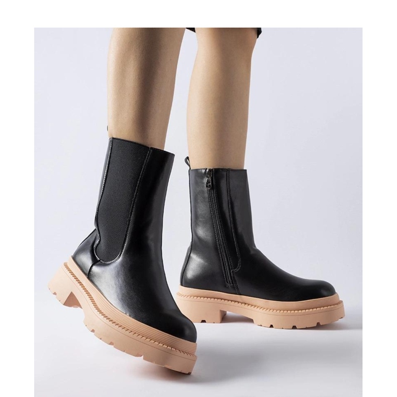 Svarta ankelboots med ljusrosa sula 1