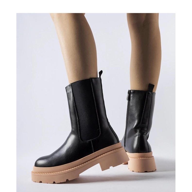 Svarta ankelboots med ljusrosa sula 2