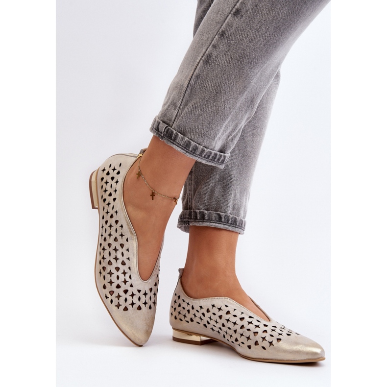 Genombrutna ballerinaskor Modell Zazoo Gold gyllene 2