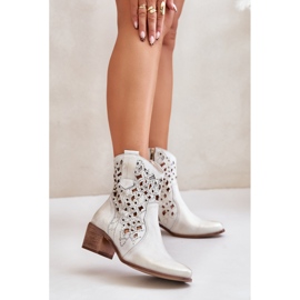 Högklackade ankelstövlar dam med genombrutet mönster Lewski 3394/2 guldborstad gyllene 2