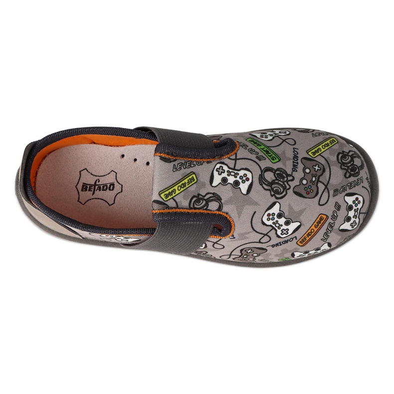 Befado barntofflor, läderinlägg, elastisk botten, 901Y021, grå 2