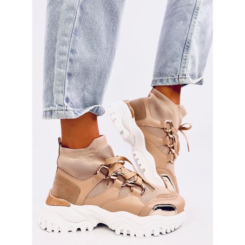 Sneaks sneakers för beige kuber/khaki med gyllene dekorationer 2