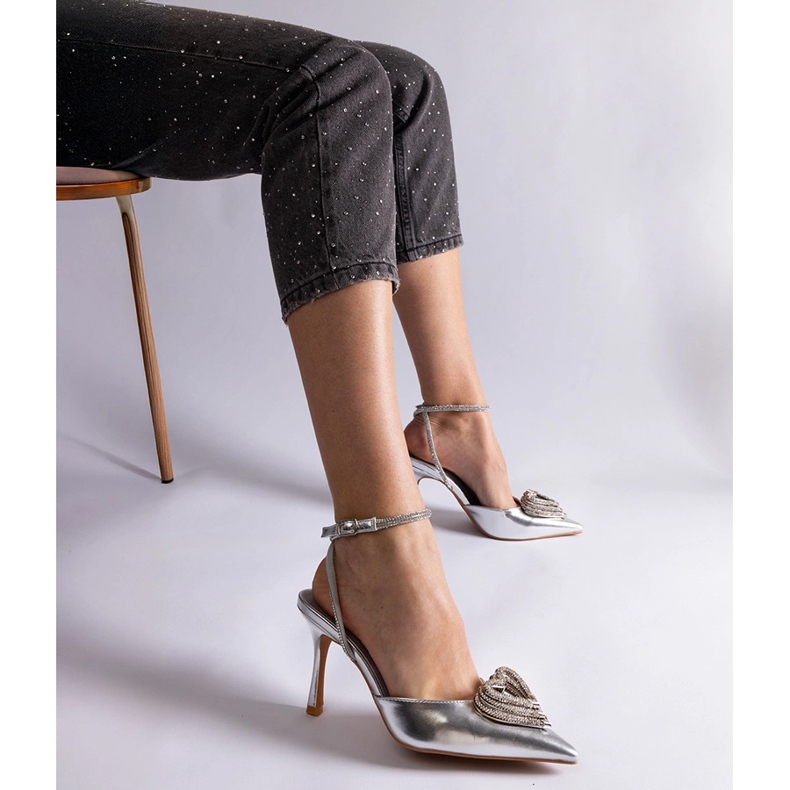 Silver höga klackar med öppen klack dekorerad med zirkoner silver- 2