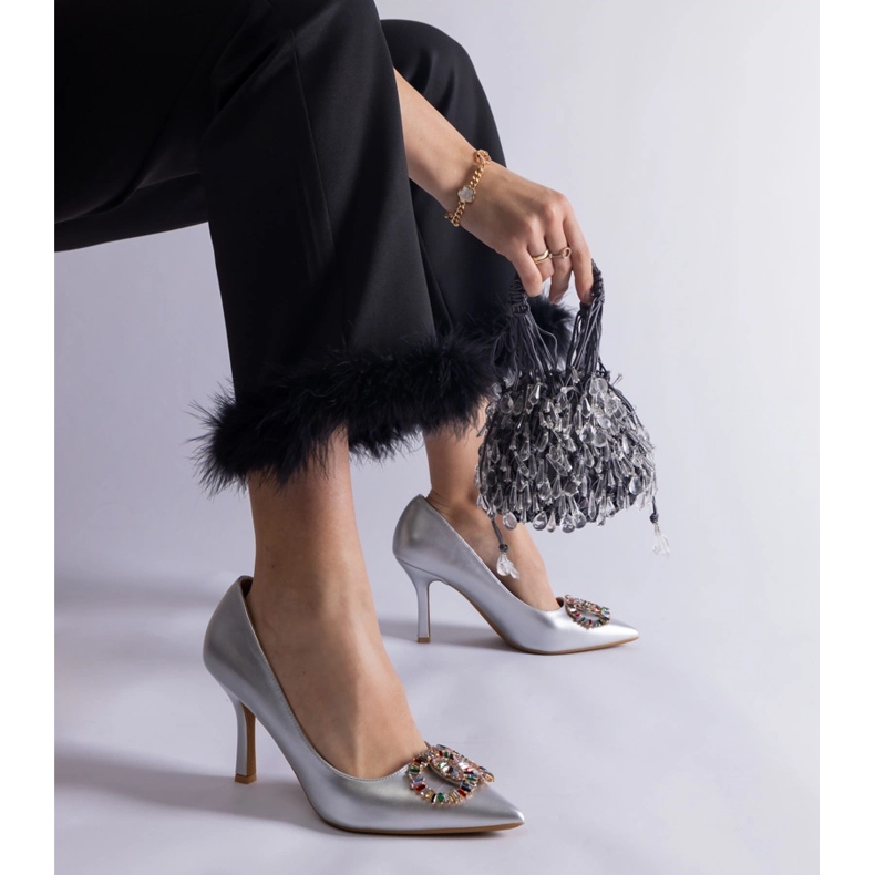 Silver höga klackar dekorerade med färgglada zirkoner silver- 1