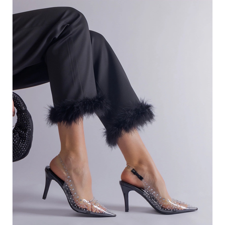 Genomskinliga höga klackar med öppen klack dekorerad med zirkoner färglös 1