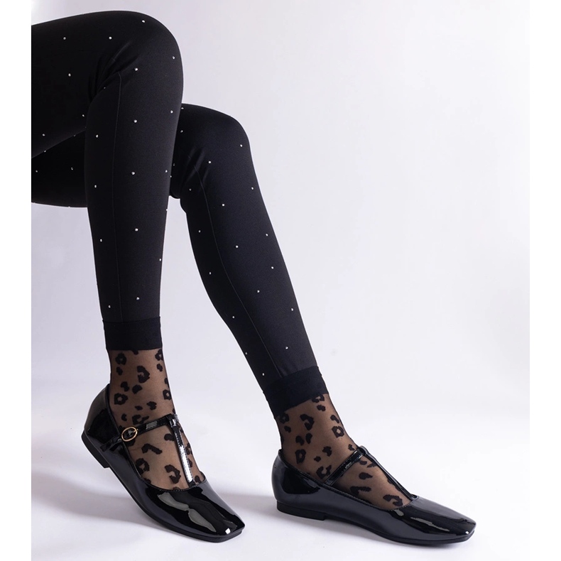 Svarta patenterade balettlägenheter med bälte 1