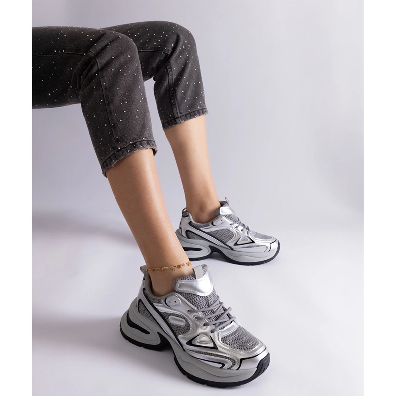 Silver sneakers med massiv sula silver- 1