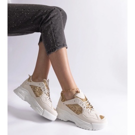 Beige damsneakers med glitterinlägg 2