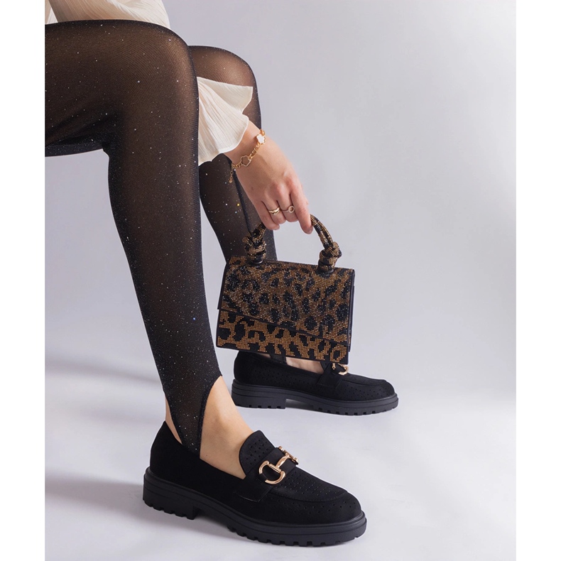 Black OpenWork Loafers med Eco Suede med en skjutning svart 2