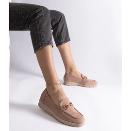 Rosa kvinnmockasiner med ekosmocka med en kedja 1