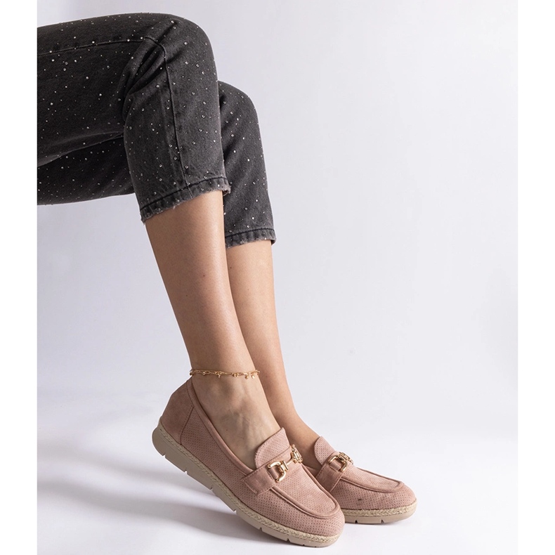 Rosa kvinnmockasiner med ekosmocka med en kedja 2