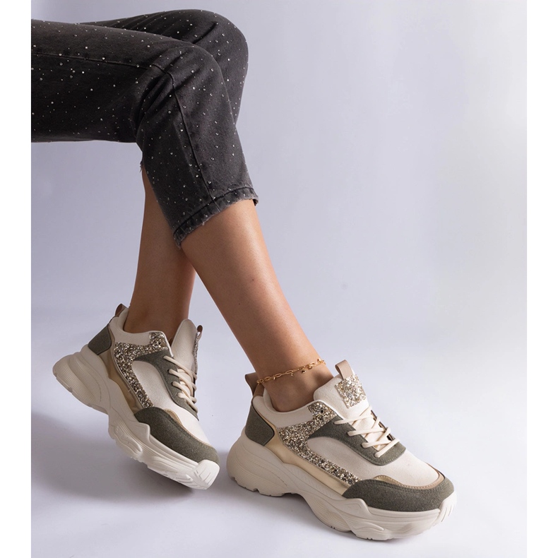 Gröna sneakers med glitterinlägg 2