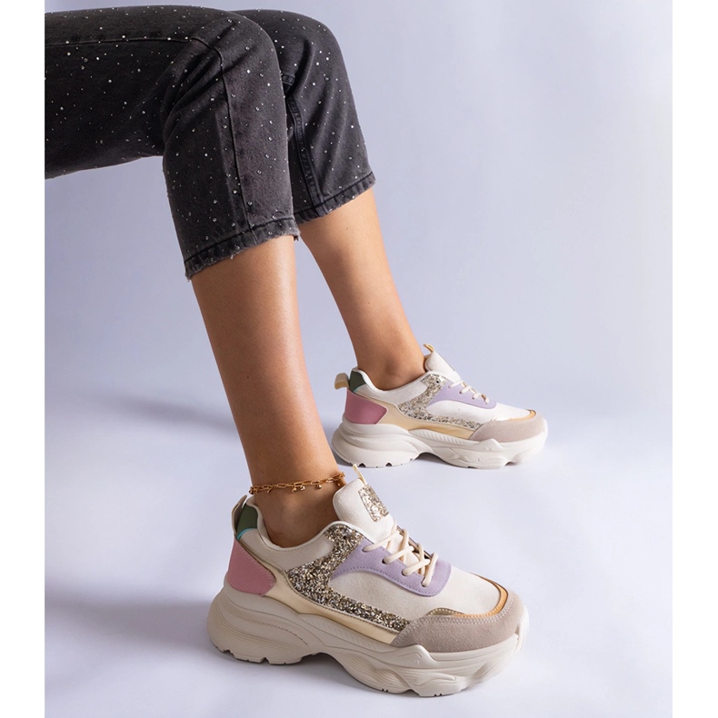Mångfärgade sneakers med glitterinsatser beige 1