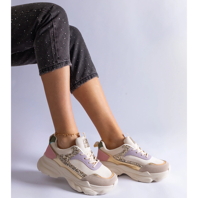 Mångfärgade sneakers med glitterinsatser beige 2