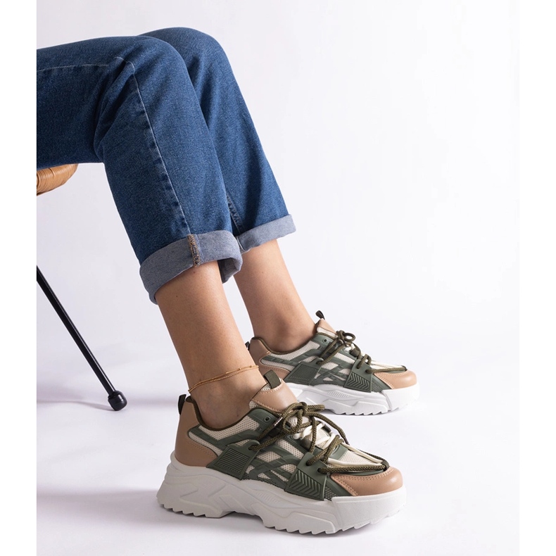 Gröna och beiga sneakers för kvinnor beige 1