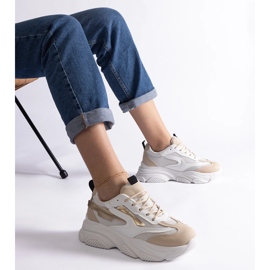 Damsneakers i beige och guld 1