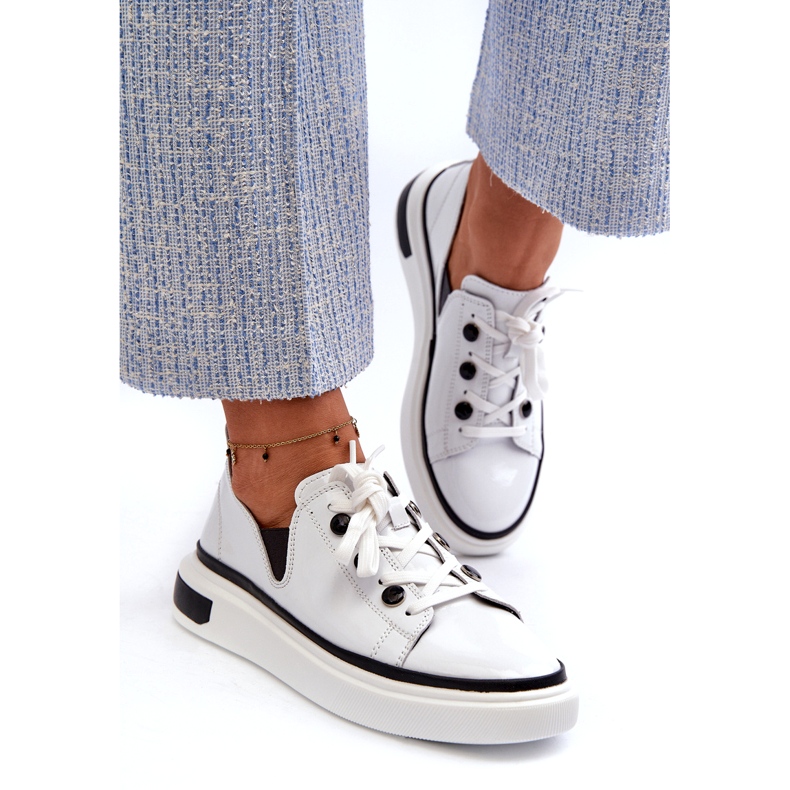 S.Barski Läder lackerade kvinnors sportskor LR535 Vit 1