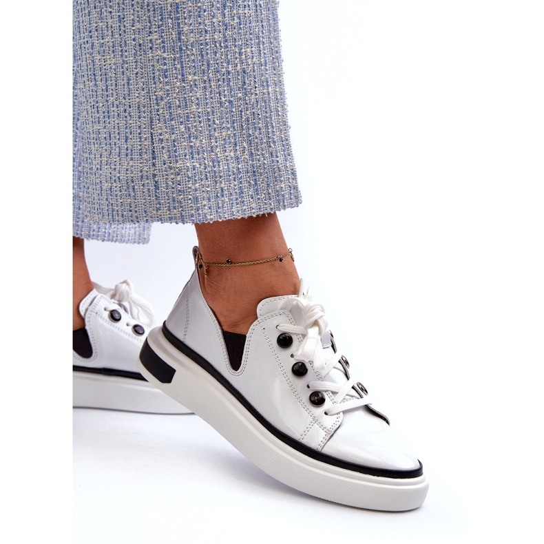 S.Barski Läder lackerade kvinnors sportskor LR535 Vit 2