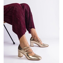 Gyllene pumpar på stolpen med dekorativa spännen 1