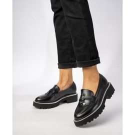 Kvinnors Eco Leather Black Loafers med Frendzla svart 1