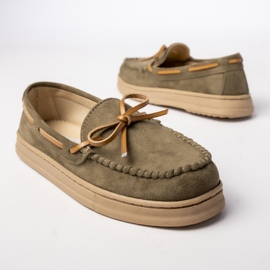 Kvinnors gröna mocka loafers med en båge 2