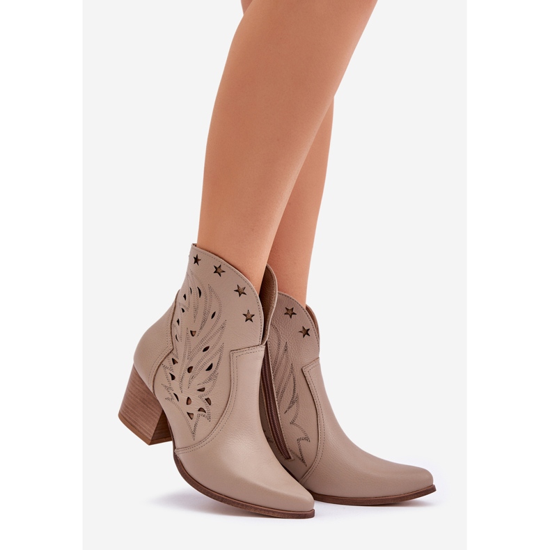 Lewski Shoes Openwork Leather Cowboy Boots på Lewski 3613 Pillar Dark Beige 1