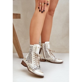 ZAZOO 2627 OpenWork Leather Golden Boots torkade gyllene 2