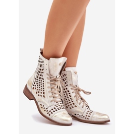 ZAZOO 2627 OpenWork Leather Golden Boots torkade gyllene 1
