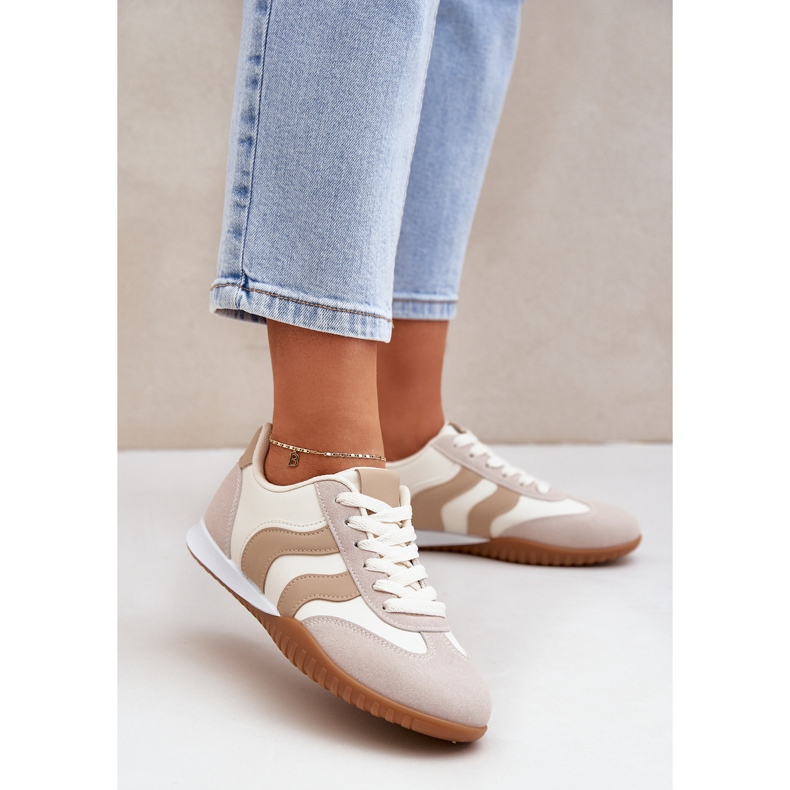 Klassiska kvinnors sneakers med Eco Leather Beige 2