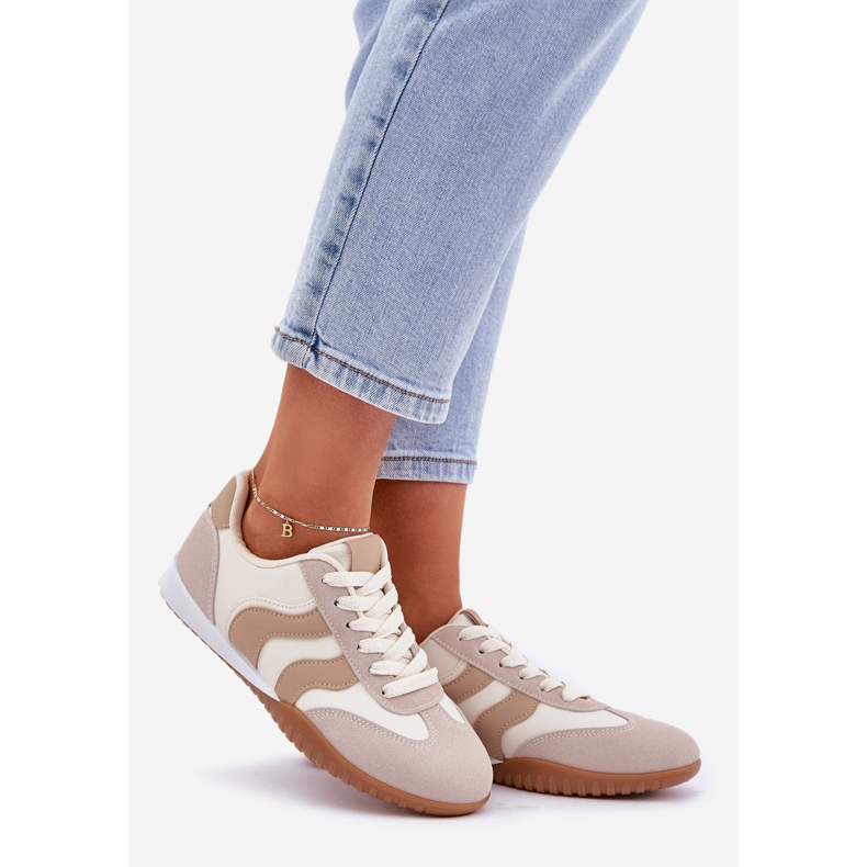Klassiska kvinnors sneakers med Eco Leather Beige 1