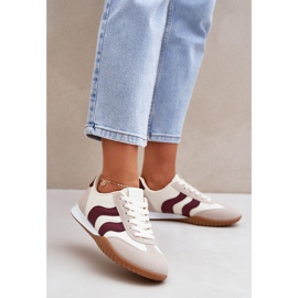 Klassiska kvinnors sneakers med Eco Leather Beige-Burgundy 2