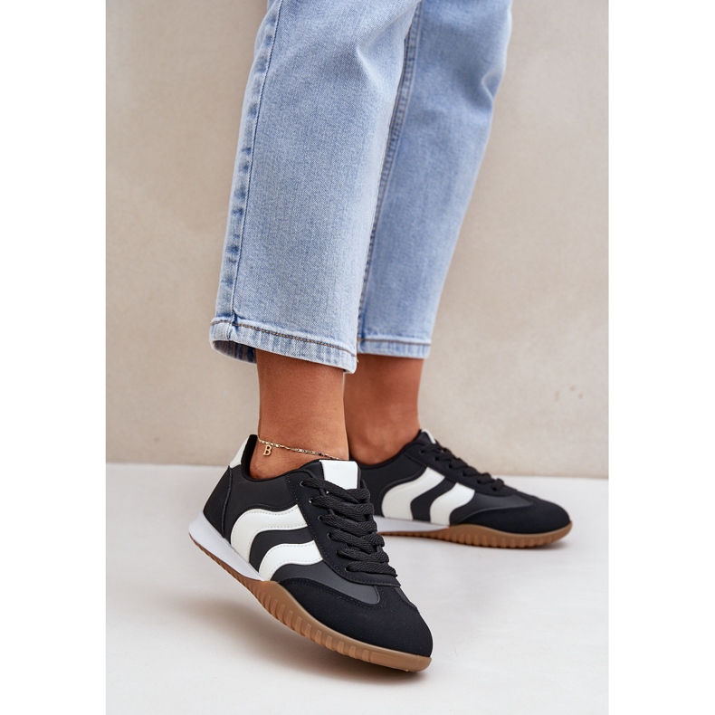 Klassiska kvinnors sneakers med ekoläder svart läder 2