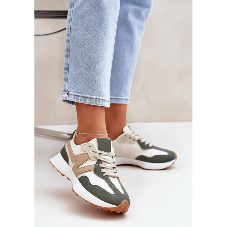 Beige-gröna kvinnors sneakers sportskor 2