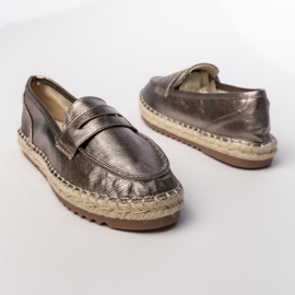 Espadrilles kvinnors bruna metalliska loafers 1