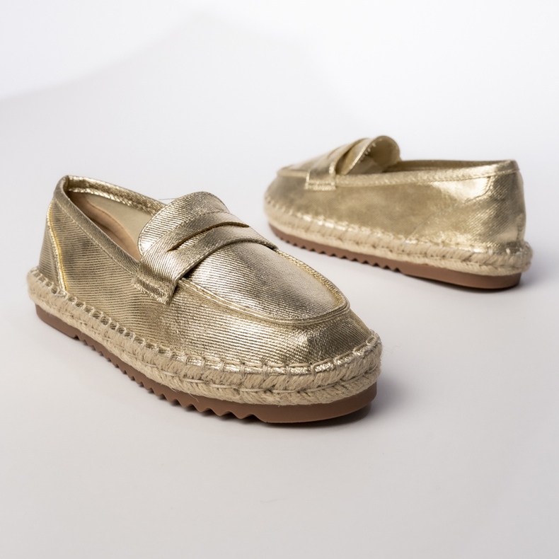 Espadrilles kvinnors guldmetalliska loafers gyllene 1