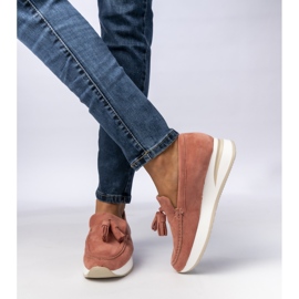 Kvinnors rosa fransade loafers 1