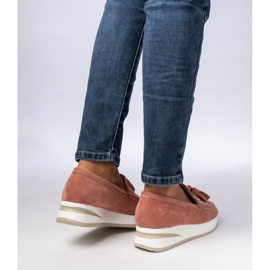Kvinnors rosa fransade loafers 2