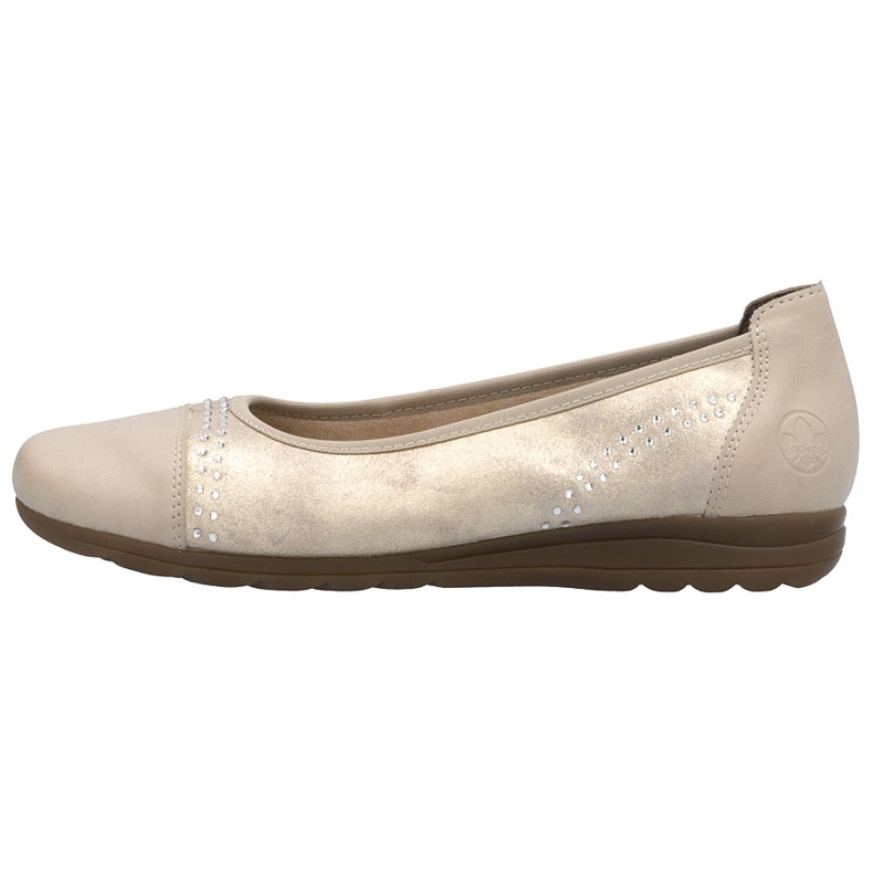Kvinnor läder ballerinas med zirkoner bekvämt guld/beige rieker l9353-62 2