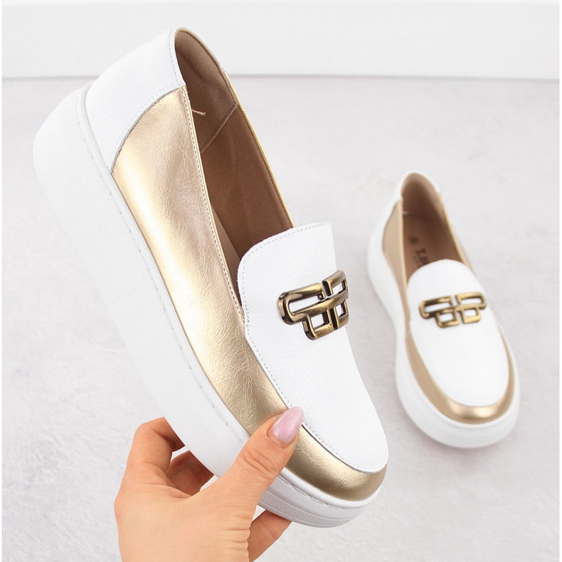 Kvinnors läderskor på plattformen White Gold T.Sokolski W25-499 vit 1