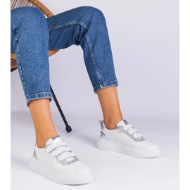 Kvinnors vita och silver sneakers för kardborrborrd dekorerade med glitter 1