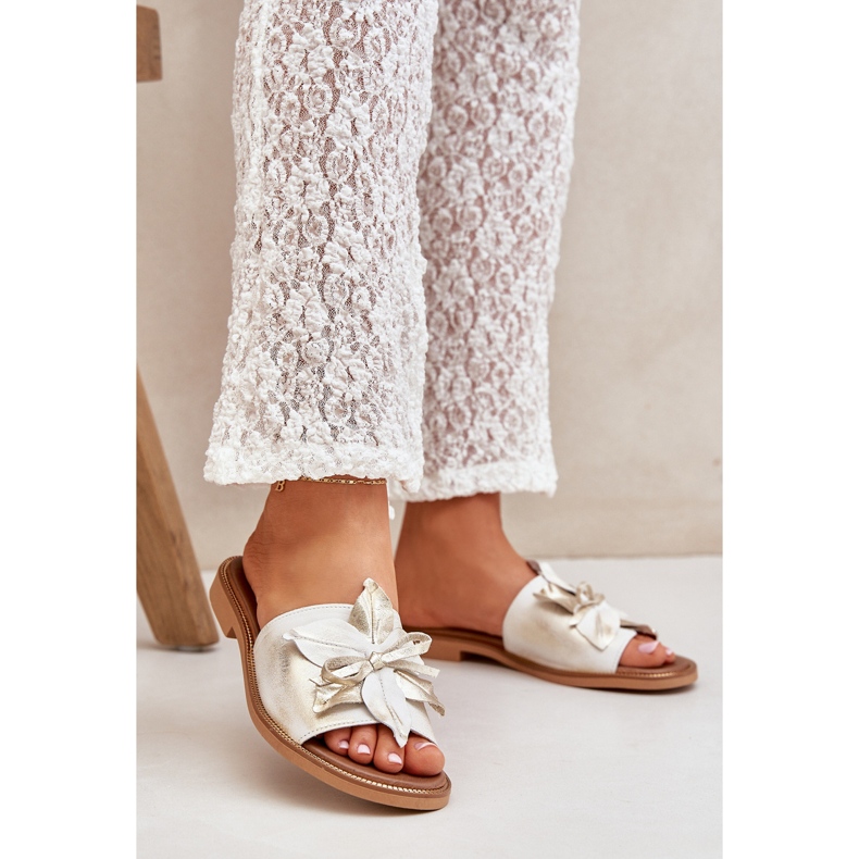 Tofflor med dekoration naturligt läder zazoo 3667 zloty torkad gyllene 2