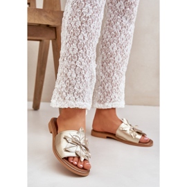 Slyckor med dekoration naturligt läder zazoo 3667 zlotys gyllene 2