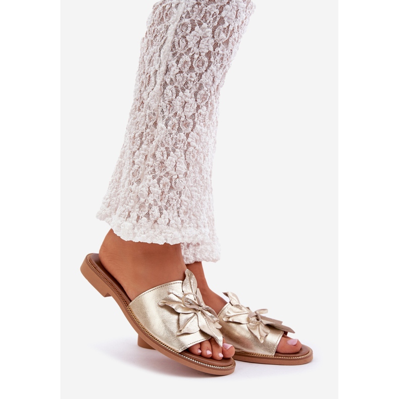 Slyckor med dekoration naturligt läder zazoo 3667 zlotys gyllene 1