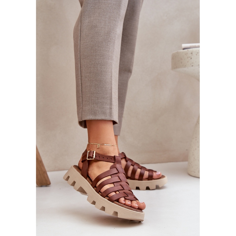 Kvinnors lädersandaler Zazoo 3695 Brown brun 2