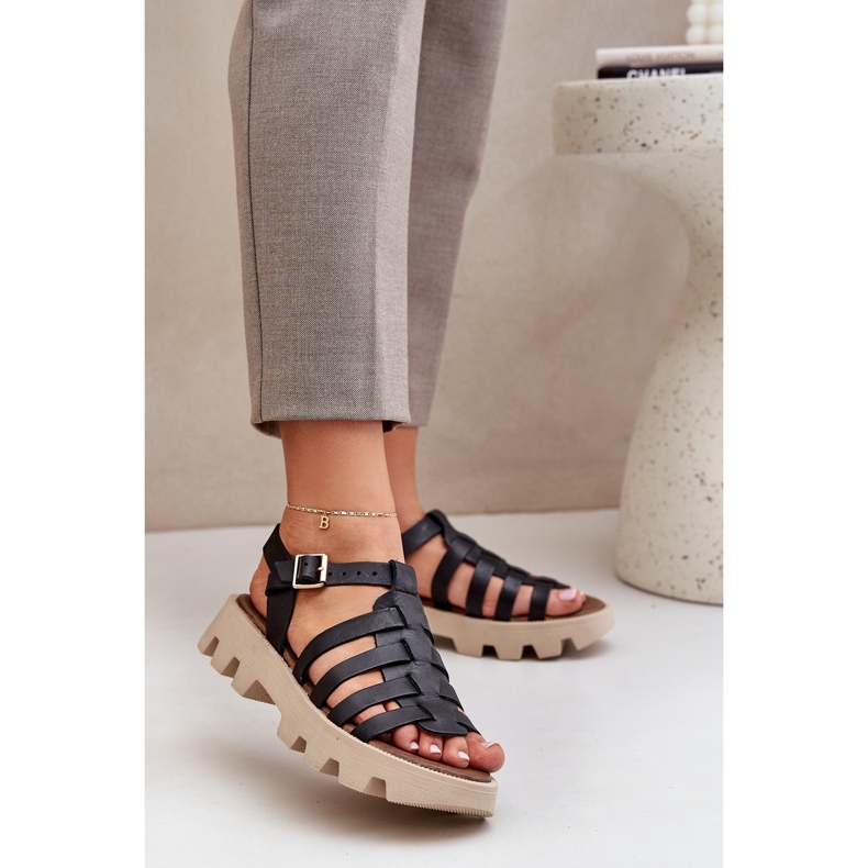 Kvinnors lädersandaler Zazoo 3695 svart 2