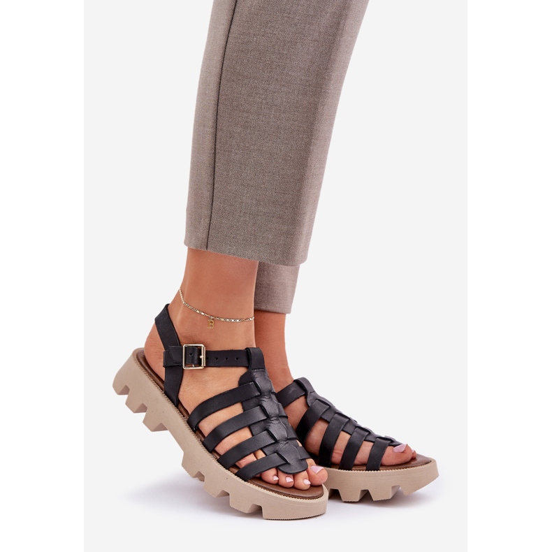 Kvinnors lädersandaler Zazoo 3695 svart 1