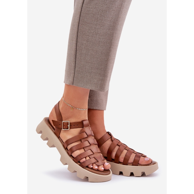 Kvinnors lädersandaler Zazoo 3695 kamel brun 1