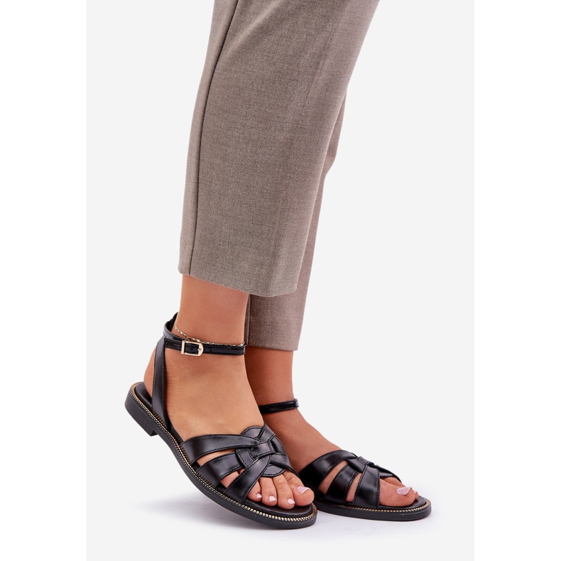 Kvinnors lädersandaler med platta klackar Zazoo 3688 Svart 1