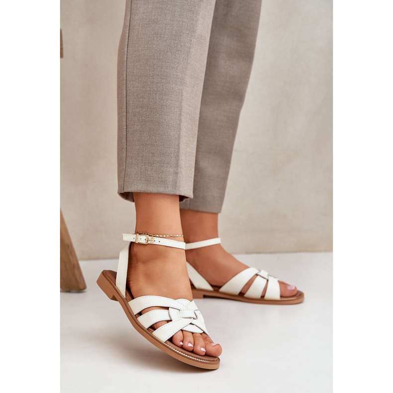 Lewski Shoes ZAZOO 3688 ECRU, PLAT FOTBALL SANDALS vit 2